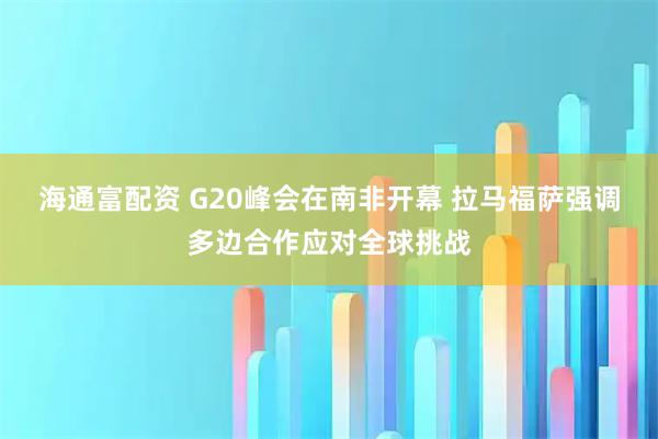 海通富配资 G20峰会在南非开幕 拉马福萨强调多边合作应对全球挑战